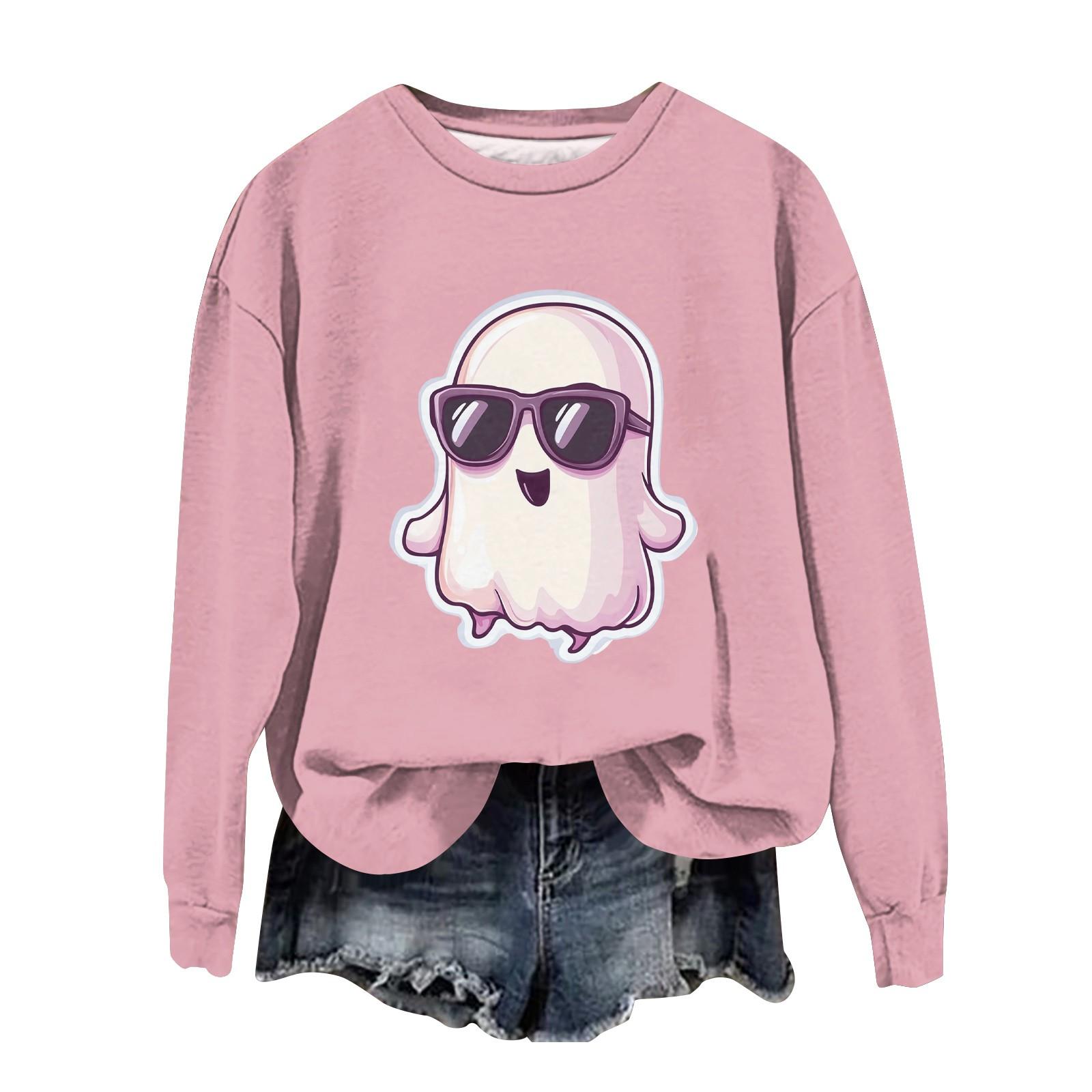 

Женская мода с длинным рукавом и принтом на Хэллоуин с круглым вырезом XXL розовый