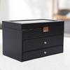 Bymaocar Black 3-Tier Drawer Jewelry Box, 12-Slot Watch Organizer W/ PU Leather & Metal Clasp, Eyeglass & Sunglass Storage Case