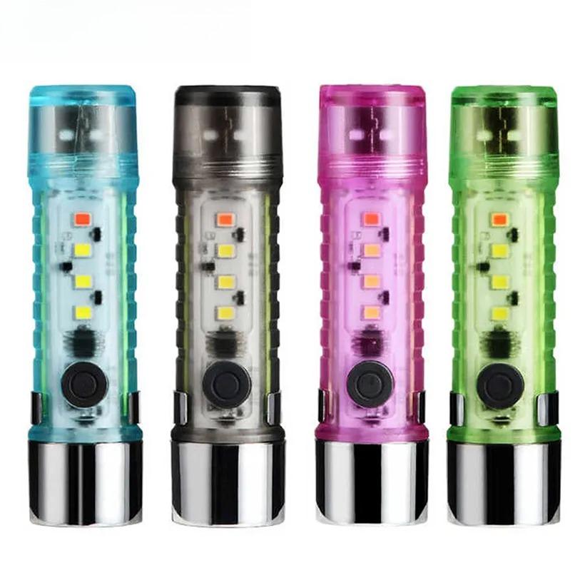USB Rechargeable Flashlight Portable EDC Pocket Flash Light 6 Modes Outdoor Hiking Camping Mini Flashlight with Tail Magnet
