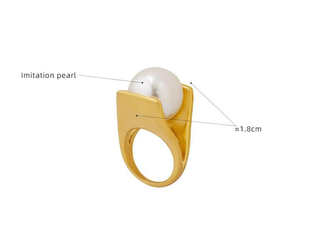 Italian Designer Y-Shaped Imitation Pearl Ring, Unique Exaggerated Style, 18K Gold-Plated Titanium Steel, A166