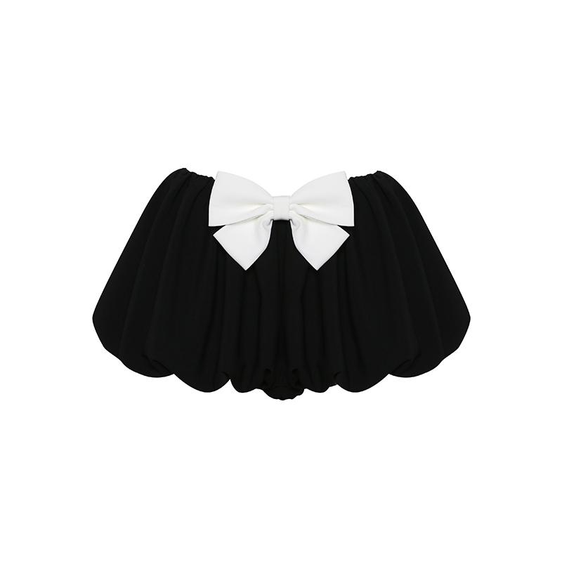 

Черная японская юбка-баллон Kawaii с оборками, женская летняя мини-юбка с высокой талией и бантом, эластичная юбка-трапеция, белая S чёрный
