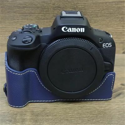 PU Leather Camera Bag Half Body Case For Canon EOS R50 EOSR50 Protective Cover Shell With Hand Strap