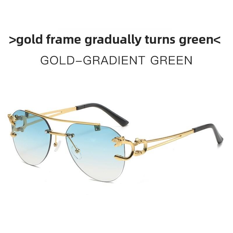 Leopard Style Frameless Sunglasses With Blue Pc Lenses For Fashion Travel And Outdoor Activities