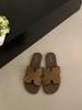 French Linen One-word Flat-bottomed Cool Slippers Women's Summer Wear 2025 New Vacation Style Seaside Soft Sandals