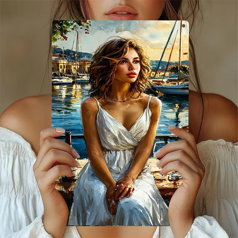

HD Metal Tin Sign Mediterranean Beauty Portrait Wall Art Decor For Home Living Room Bar Decoration 20x30cm（7.8x11.8inch）