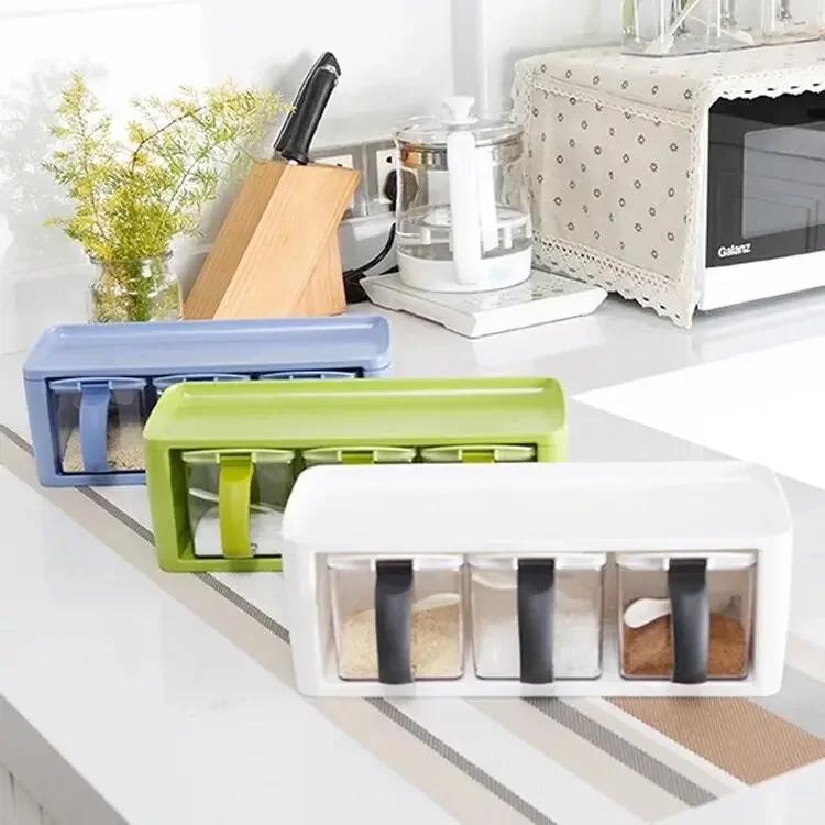 Gewürzwerkzeug, gesalzene Gewürzbox, Küchenset, Haushaltskombination, Gewürzglas aus Kunststoff, Aufbewahrungsbox, Gewürz-Organizer, Küchenwerkzeug