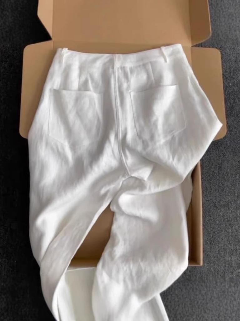 CHAO D-Free Stylish White Scimitar Linen Wide-Leg Pants