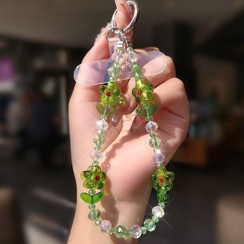 Fashion Flower Crystal Phone Chain With Pvc Cord For Both Genders