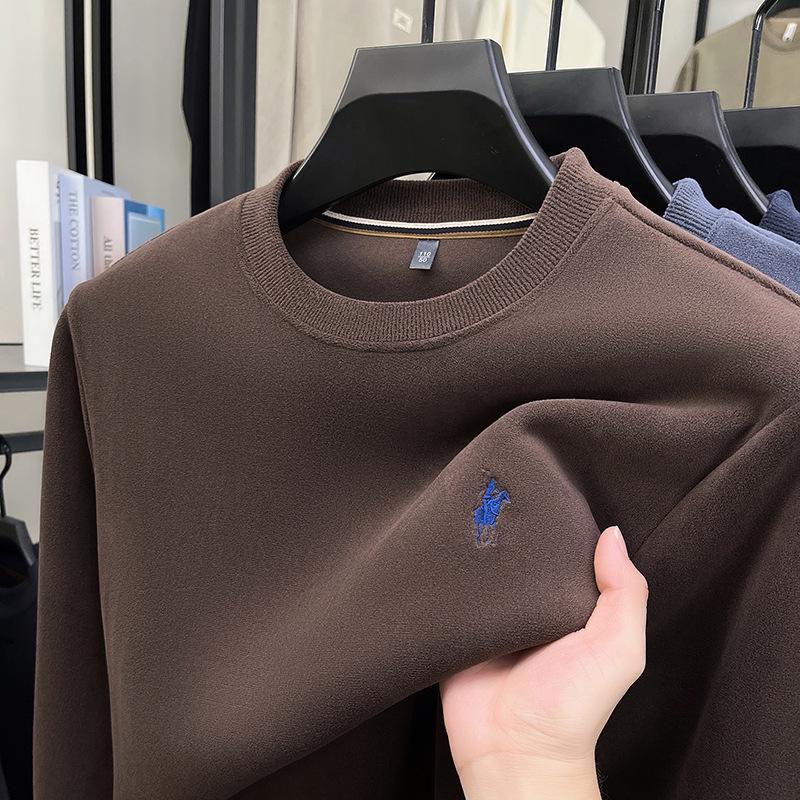 

Men s 2025 Autumn/Winter Fleece Wool Hoodie - Embroidered, Thick, Warm & Stylish Round Neck Design 4XL кавовий