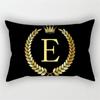 Gold Color Letter Cushion Cover 30x50cm Rectangle Pillow Case Crown Leaves Plant Polyester Black Sofa Pillow Cover Home Decor