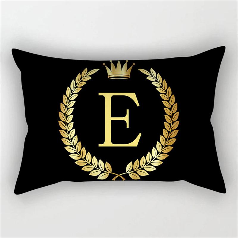 Gold Color Letter Cushion Cover 30x50cm Rectangle Pillow Case Crown Leaves Plant Polyester Black Sofa Pillow Cover Home Decor