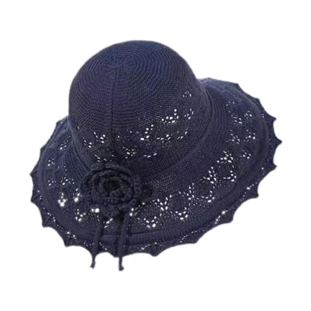 Sun Hat Large with Crocheted Flower Fashionable for Women Ladies Woven Beach Hat for Travel Seaside Holiday Vacation Outdoor