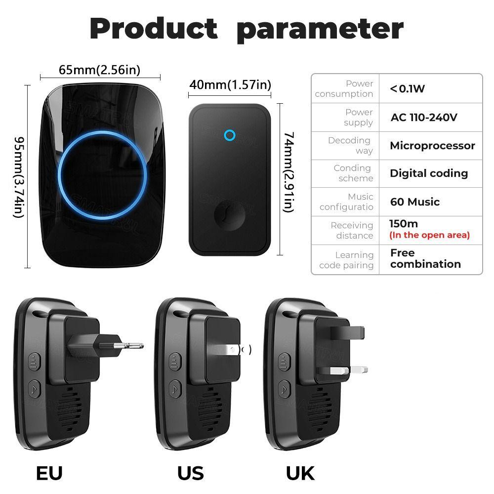 150M Range Smart Doorbell 60 Ringtones Door Bell Chime Intelligent Wireless Doorbell  Apartment