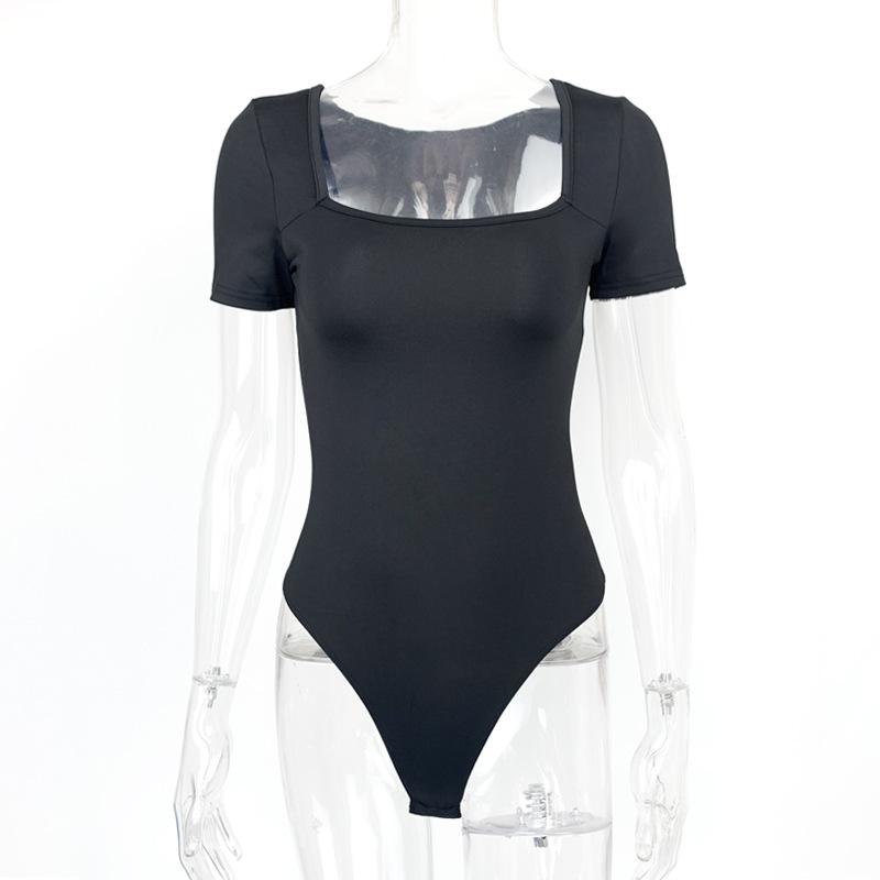 

GMXIA Летний женский сексуальный обтягивающий комбинезон с квадратным воротником и короткими рукавами L чёрный