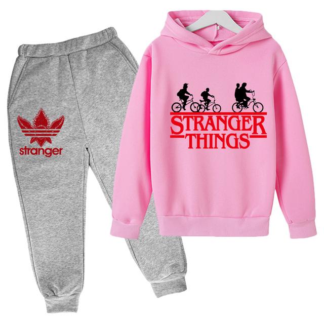 Set 2 pezzi Felpe+pantaloni per bambini Stranger Things 5 Felpe Set di abbigliamento Felpa Bambini Ragazzi Ragazze Set di vestiti Felpe Hellfire Club + Pantaloni Completi 4-5 Years