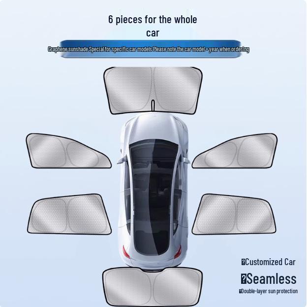 Graphene Ice Silk Car Sunshade Set: 8-Piece Side Window Cooling, Sun Protection, Heat Insulation, Privacy, Blackout.
