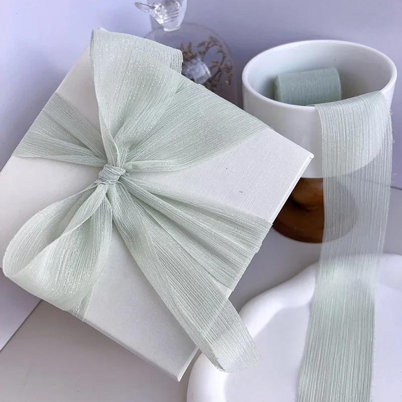 Silver Sparkling Yarn Ribbon Chiffon Wedding Wrinkle Mesh Accessories Bright Silk Wrinkle Gift Box Flower Bundle Packaging