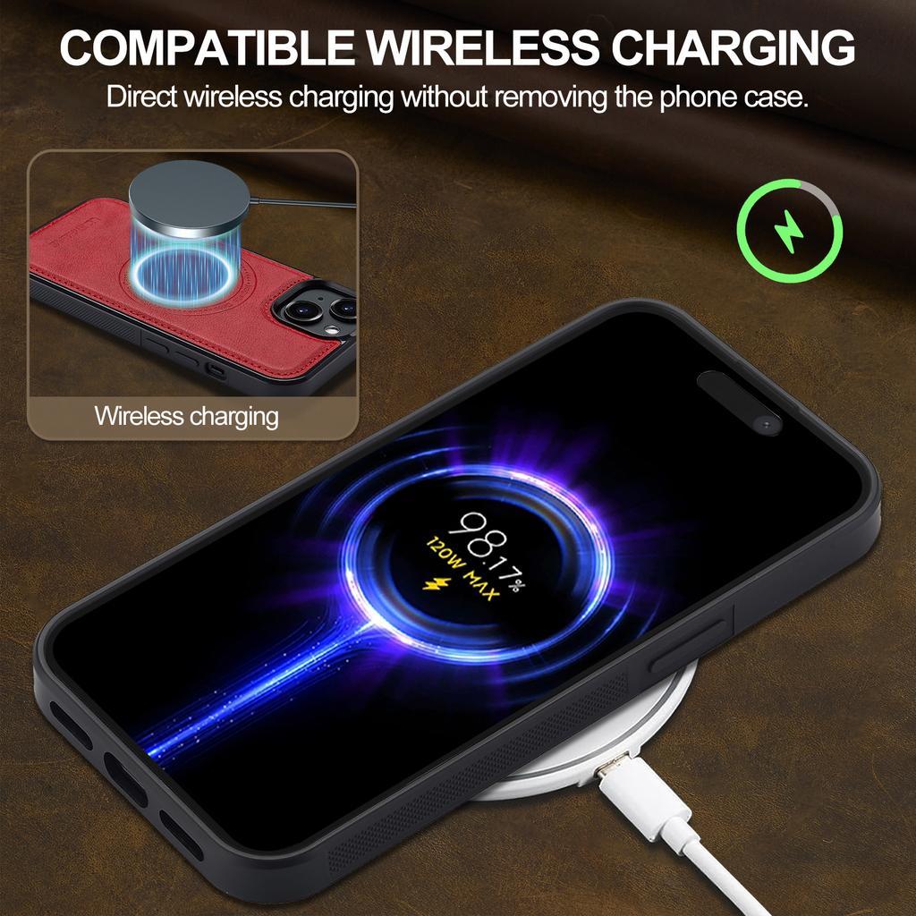 LC.IMEEKE Dla iPhone 14 Magnetyczne Etui Kompatybilne z MagSafe Skóra+TPU Tylna Pokrywa