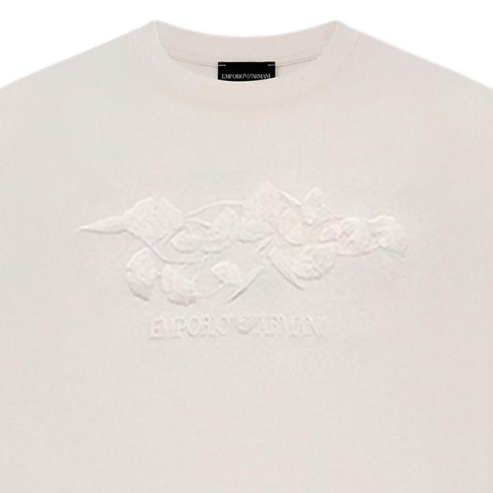 Emporio Armani Ginkgo Embroidered Letter Logo Loose Round Neck Short Sleeve T-Shirt Men tops Off-White 3D1T9S-1J7FZ-0103