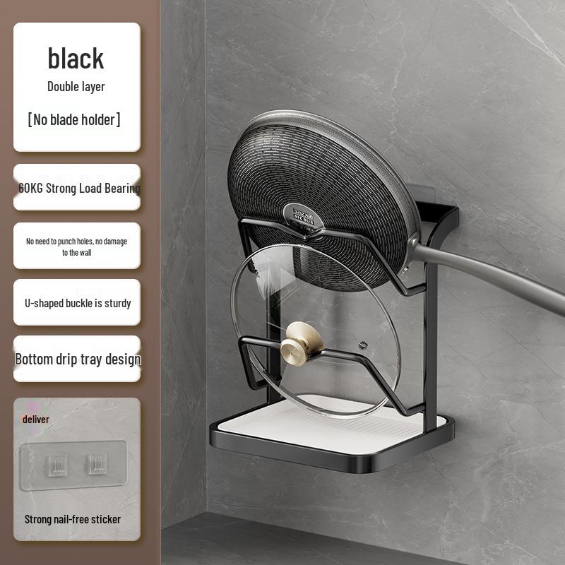 Wall-Mounted Multi-Functional Storage Rack: Cutting Board, Lid, Knife, Spoon, Chopstick Holder - No-Drill Installation.