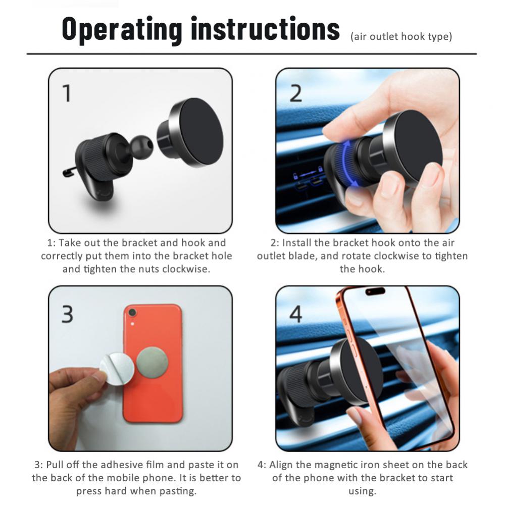 Suport Universal Magnetic pentru Telefon Auto Rotativ 360 Grade ABS Silicon Tip Cârlig pentru Gură de Ventilație Suport Montură pentru Telefon Inteligent GPS