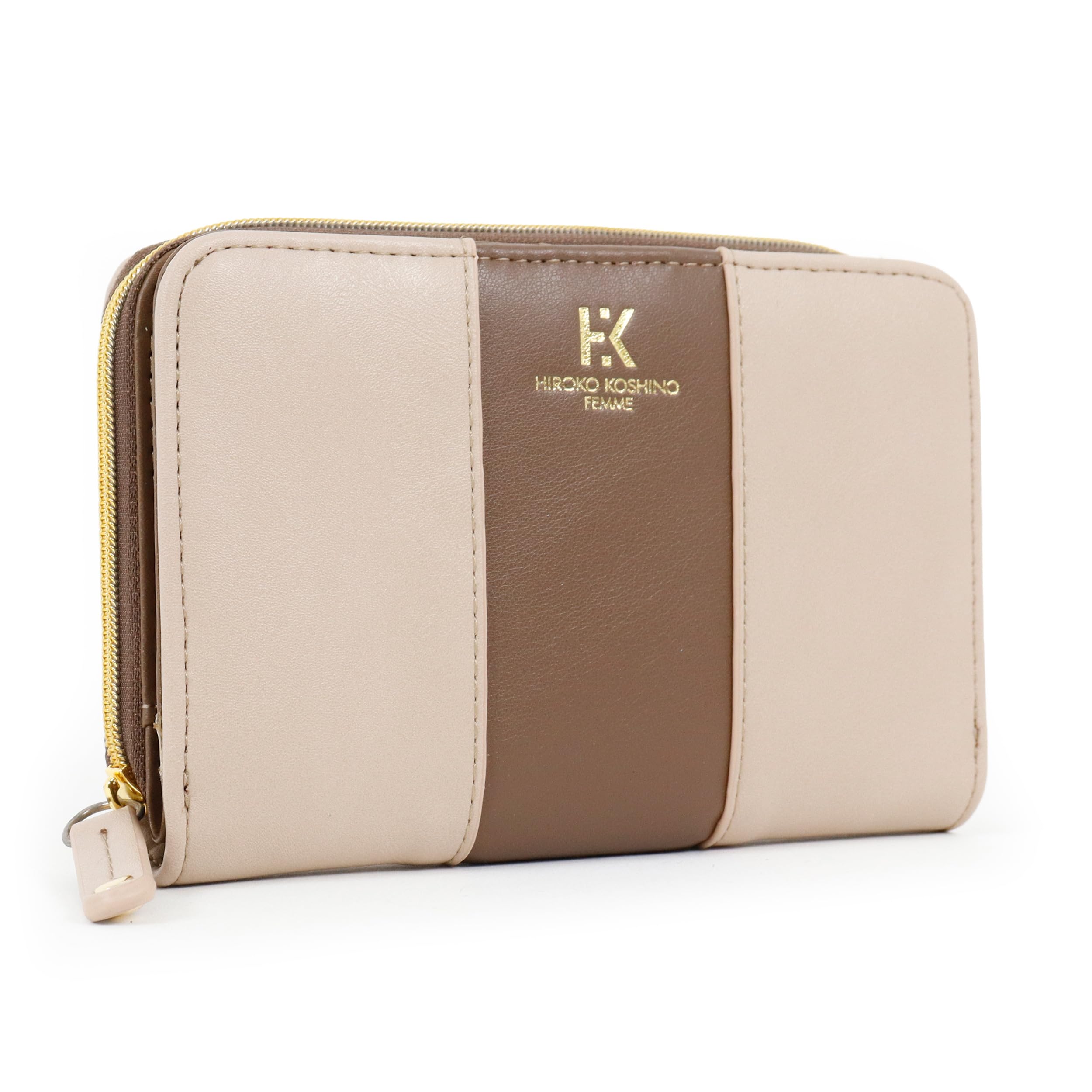 

Женский бифолд-кошелек Hiroko Koshino с круглым большим полосатым узором, элегантный бренд, женская молния, вместительность, двухцветная отстрочка, (Шоколад) шоколадный