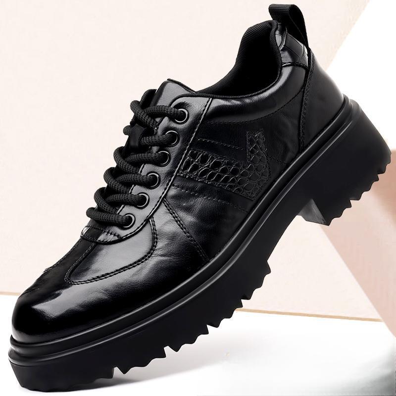 Fashion British Cowhide Casual Platform Shoes for Men Spring Autumn Soft-soled New Designer Fashion Retro Leather Business Male Shoes