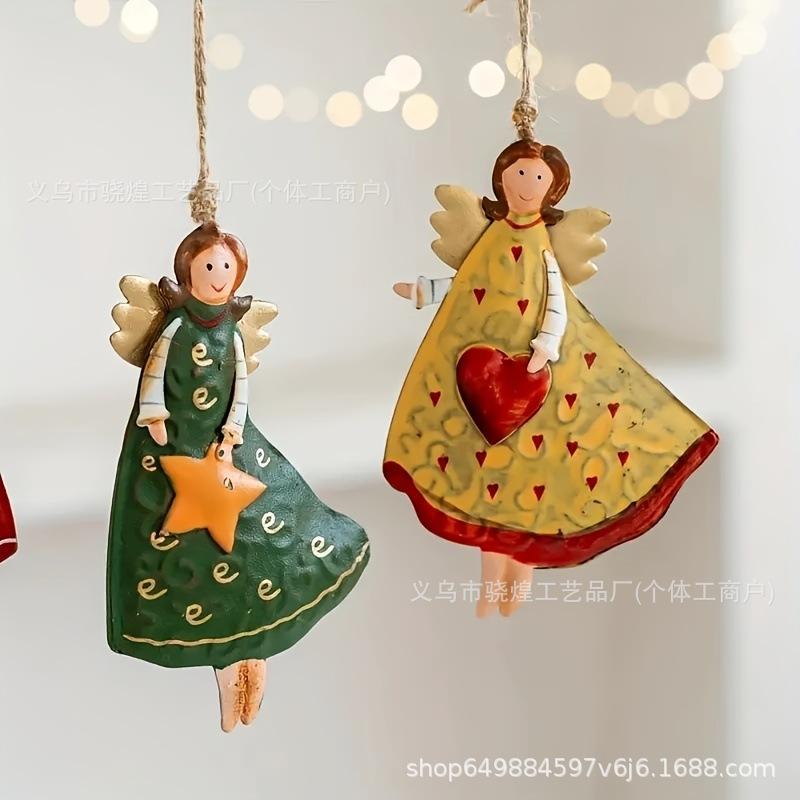 4PCS/Set Vintage Angel Hanging Decor Fantasy Wooden Xmas Tree Hanging Ornament 2025 Navidad Decor for Home 2026 New Year Gift