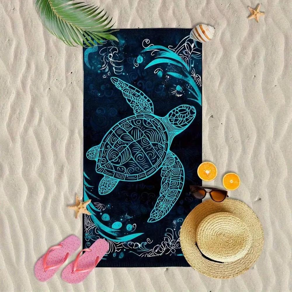 1Pc Bohemian Sea Turtle Print Beach Towel Sun Wind Resistant Soft Quick Dry Towel Travel Blanket For Pool Camping Outdoor Vacati