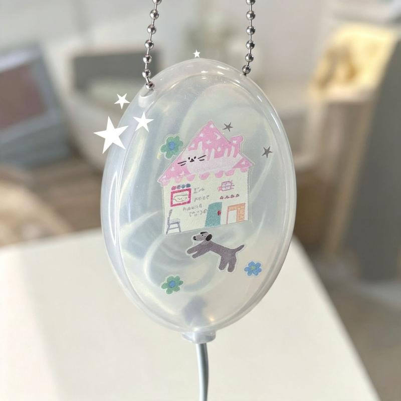 Cute Cartoon Pendant Keychain Harajuku Transparent Oval Earphone Storage Bag Portable Data Line Organizer Pouch