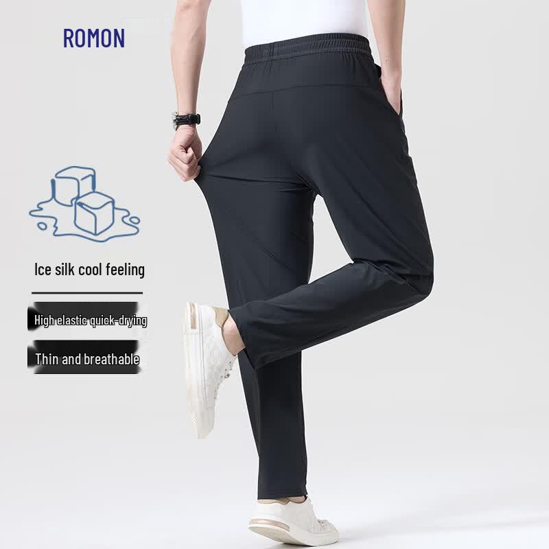 ROMON Men's Ice Silk Quick-Dry Straight-Leg Casual Pants
