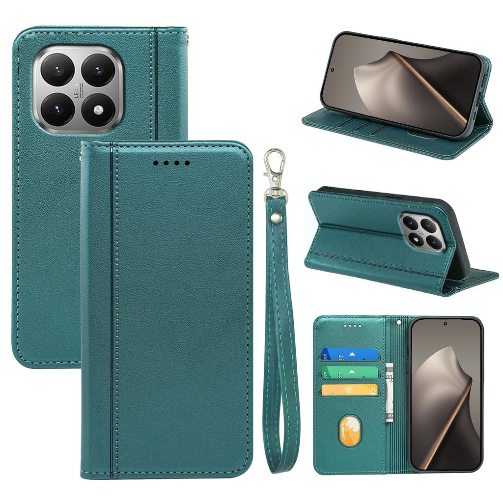For Xiaomi 15T Wallet Case Magnetic Closing PU Leather Phone Cover with Wrist Strap