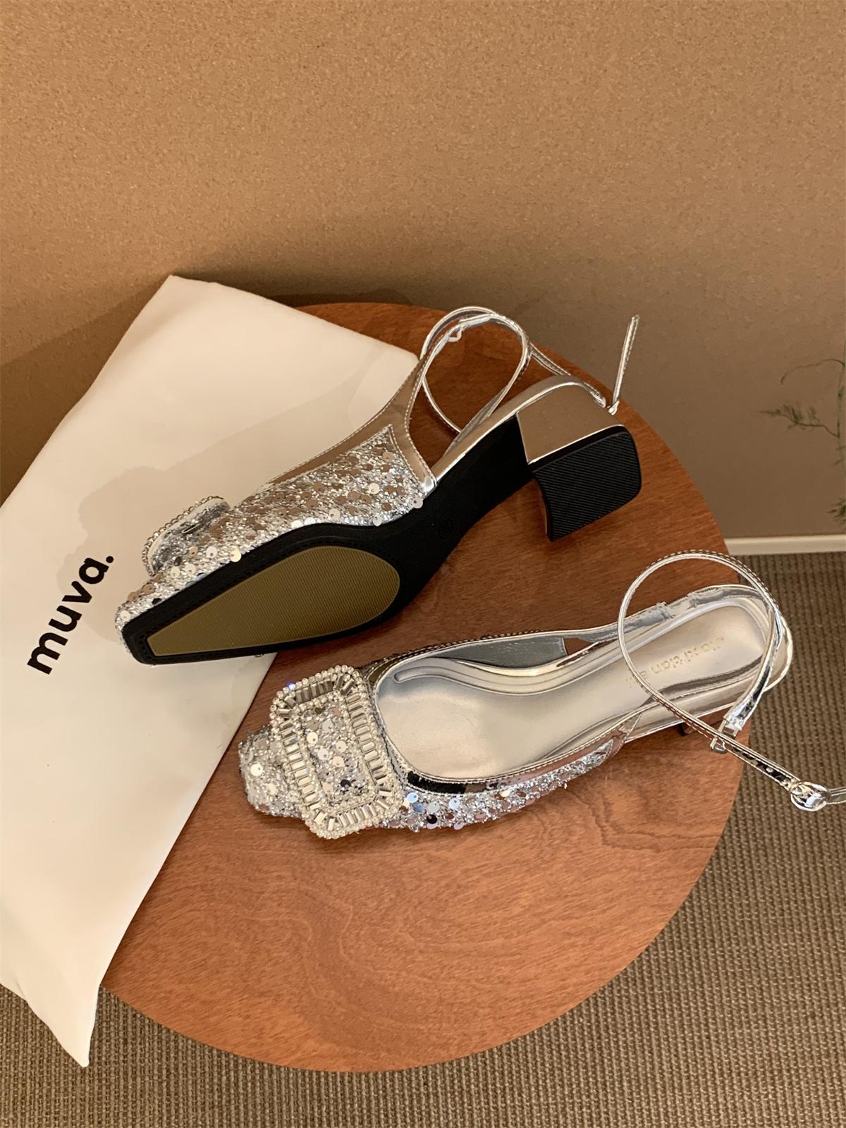 

New 2025 Classic Elegant Slingback Sandals Women Rhinestone Buckle Back Strap Flat Ballet Design Shoes Brand Mule Office Mujer 35