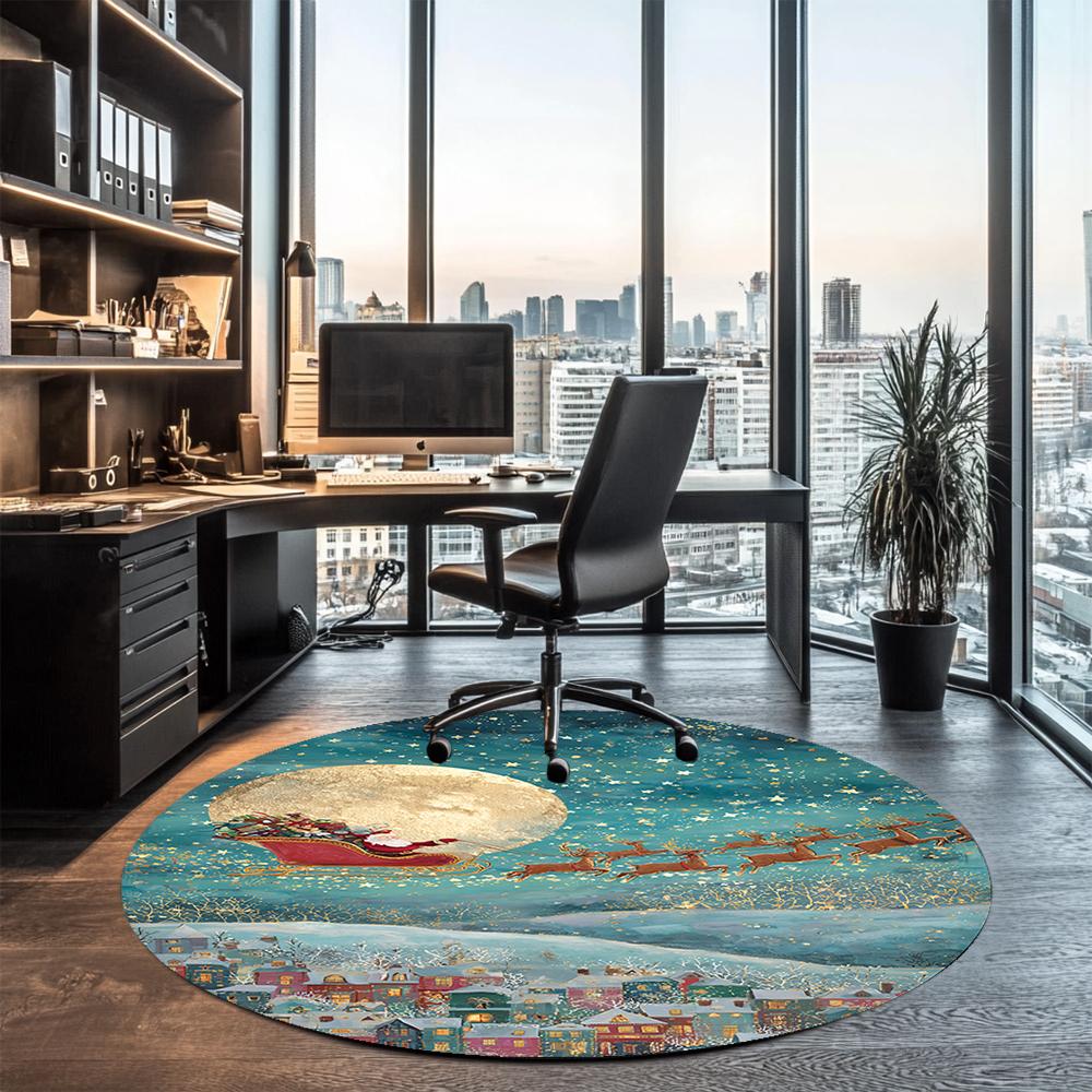 Christmas Santa Claus Printed Round Rug Carpet Chair Rug Area Rug Entryway Doormats,for Office Chair Living Room Bedroom Kitchen Room.