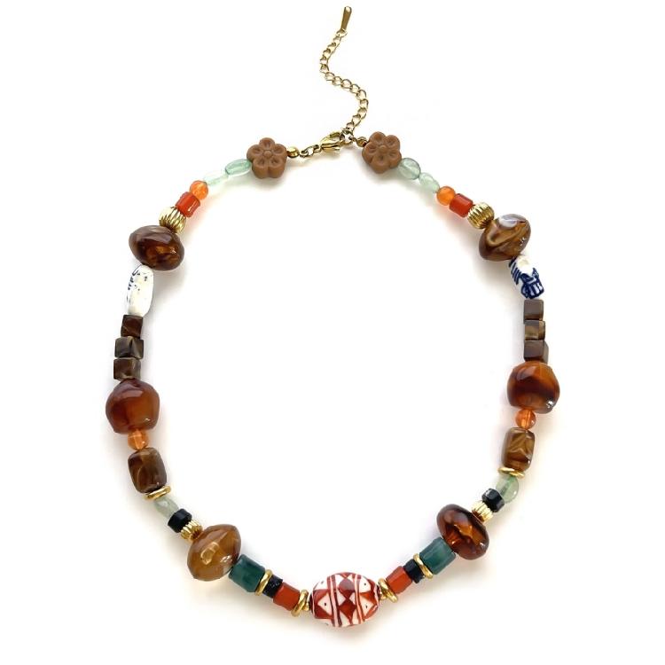 

Stylish Mix Color Beaded Necklace Stainless Steel Adjustable Chain Comfortable Wear For Women Fashion Jewelry Gift 1