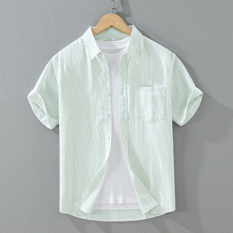 Foreign Trade Surplus Summer Vertical Striped Business Casual Short-Sleeve Men's Shirt, High-End Pure Cotton Half-Sleeve Commuter Shirt
