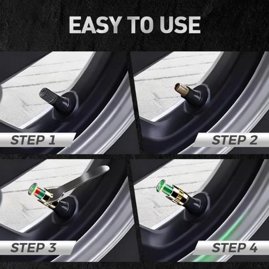 Car Tire Pressure Monitor Valve 36 PSI 2.4 Bar Tire Pressure Sensor Stem Caps for Cars Visual Tri-Color Alarm Easy To Read Tire Pressure Indicator