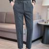 Autumn Winter High Quality Men's Wool Suit Pants Solid Striped Smart Casual Slim Fit Suit Trousers Men Cotton Woolen Dress Pants