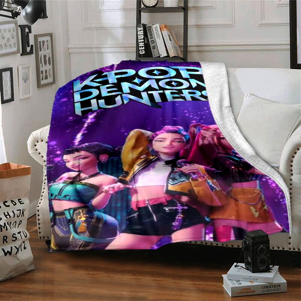 1PC K POP, DEMON HUNTERS Blanket Lightweight Flannel Throw Blanket for Sofa, Bed, Travel, Camping, Livingroom, Office, Couch