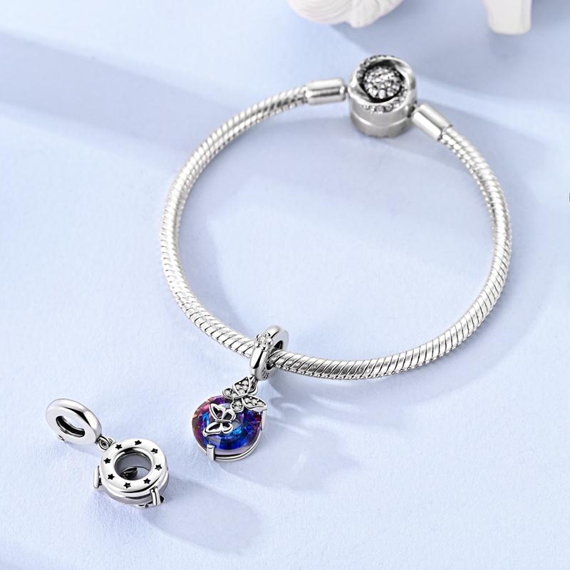 Copper Butterfly Circle Zircon Charms Pendants Fit Original Bracelet Jewelry Diy Marking Gift