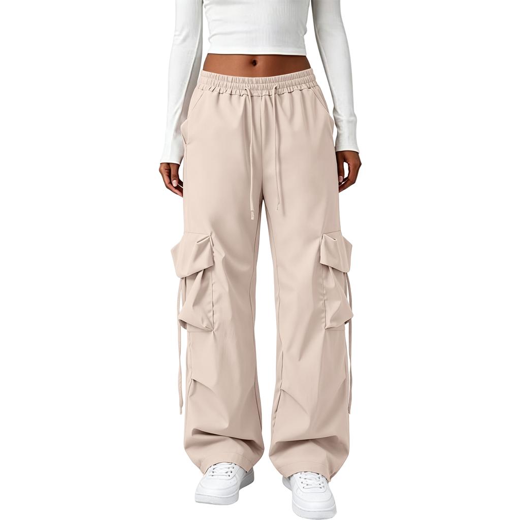 High Waist Wide Leg Cargo Pants for Women Loose Fit Straight Leg Trousers with Multiple Pockets and Adjustable Waistband Casual Bottoms