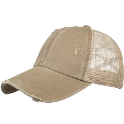 Mesh CA662 [White Fang] Cap, Distressed, Hat, Running, Outdoor, Women, Men, (Khaki)