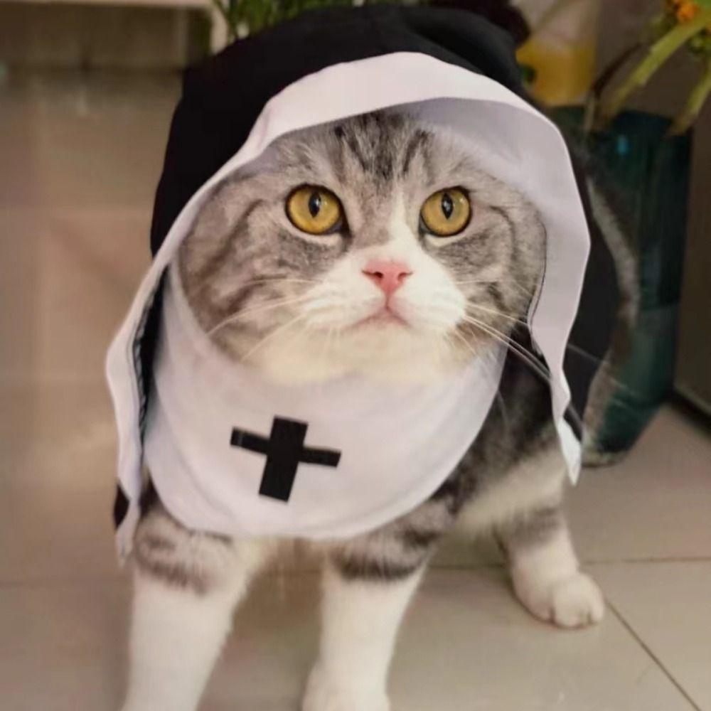 Cat Puppy Pet Cat Halloween Costumes Soft Cat Cosplay Costume Sets Pet Nun Cloak  Halloween Party