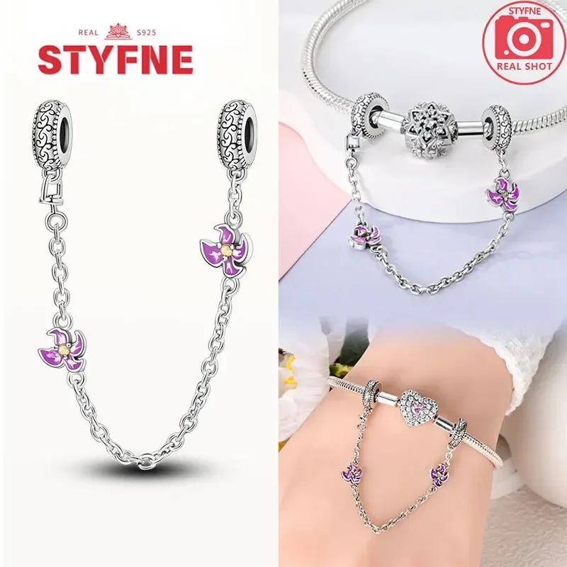 Coração Estrela de Cobre e Flor da Lua Corrente de Segurança para Mulheres Joia Fina Usável Presente Pulseira Original Contas DIY