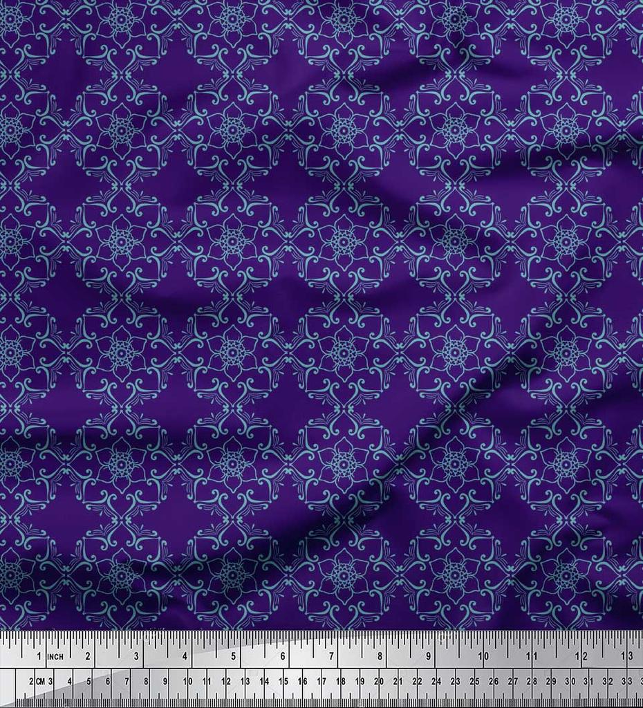 Soimoi Brown Japan Crepe Satin Fabric Artistic Flower Damask Print Fabric by the metre 42 Inch