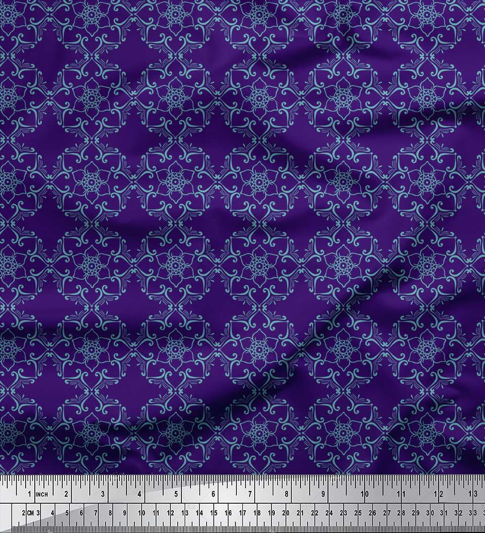 

Соймоі Коричневий Японський креп-сатин Тканина з художнім квітковим дамаським принтом Тканина на метр 42 дюйма 42 Inch Wide - Poly Crepe фіолетовий