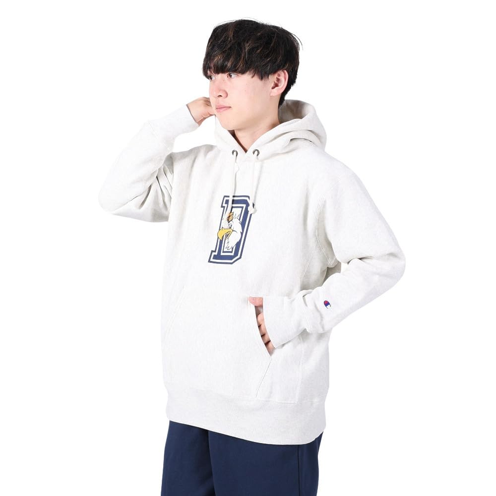 Champion Long Sleeve Cotton USA Graphic Print Reverse Hooded Size L Men's Hoodie, 11.5oz Weave® Sweatshirt, C3-Y114, Oatmeal,