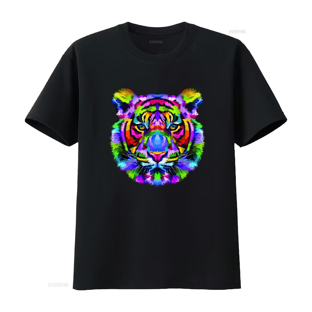 Tiger Face Neon T Shirt Wild Life Animal Rave Music Unisexs Vintage Washed Soft Fashion Comfortable Stylish Slightly