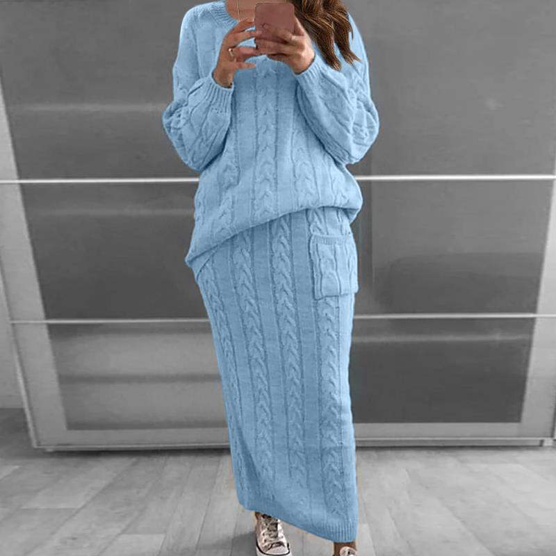 Dámská Dlouhá sukně Teplá Zimní Rukávy Podzimní Svetr Květovaný Stitch Svetr Sukně