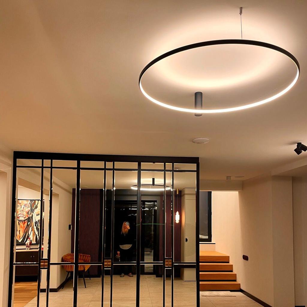 Lampa Sufitowa Nowoczesna Do Salonu Jadalni Zmienna Barwa Led 50W Okrągła Ø90Cm Czarna Ring Light Prestige